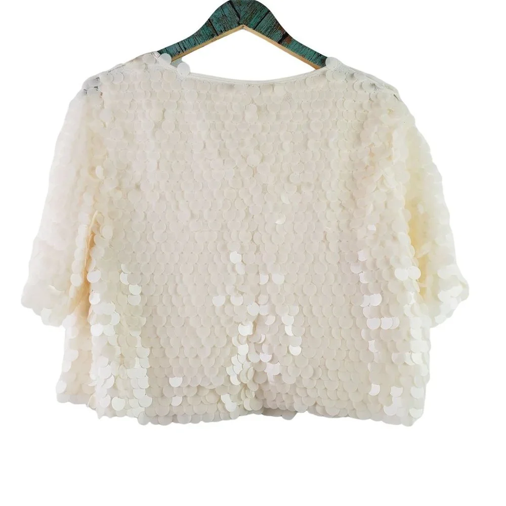 Lovers + Friends Gimme All the Deets Raine Crop Top Shell Beige Sz L
